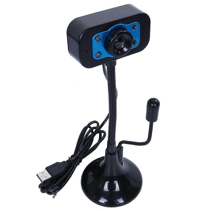 Уеб камера FRU-CJK0424-260919-1459, USB 2.0 plug-and-play, вграден микрофон, 640x480 / 1600x1200, 30 fps, кабел 1.4 м, черна, 23x7.5x7.5 см