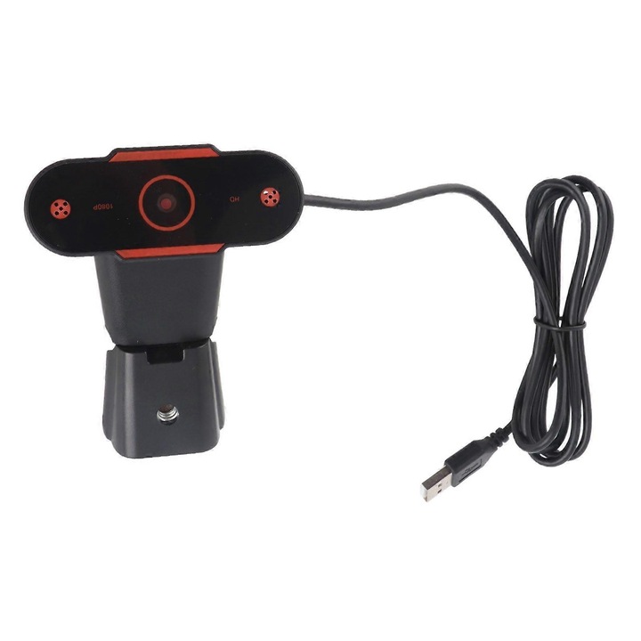 Уеб камера FRU-CJK0424-260919-1203, Full HD 1080p, USB plug-and-play, вграден микрофон, съвместима с PC/лаптоп, черна/червена