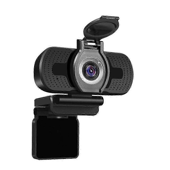 Уеб камера USB FRU-CJK0424-260919-831, Full HD 1080p 30fps, широк ъгъл 110°, капак за поверителност, двойни микрофони с намаляване на шума, plug-and-play, черна