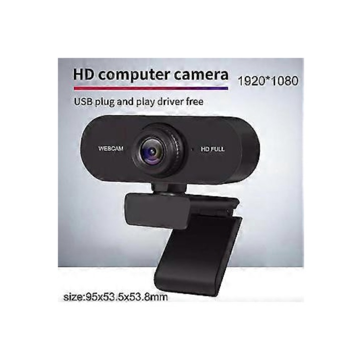 Уеб камера FRU-CJK0424-260919-476, 1080p Full HD 30 fps, автофокус, вграден микрофон, USB plug-and-play, черна, 95x53.5x53.8 мм