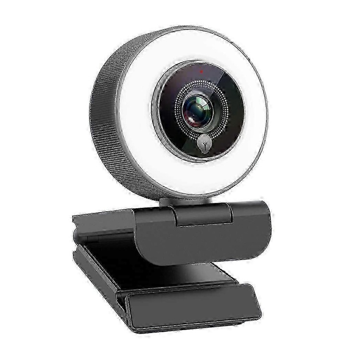 Уеб камера FRU-CJK0424-260919-157, 1080p 60 fps, ъгъл 110°, автофокус, регулируема рингова светлина 3 степени 3100/4000/5800K, двоен микрофон, USB 2.0, кабел 1.7 м, черна