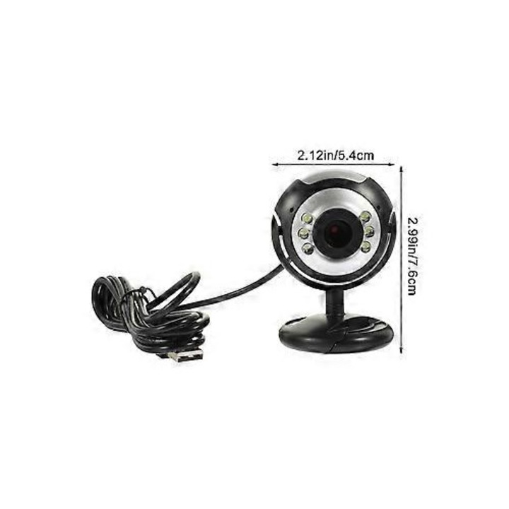 Уеб камера FRU-CJK0424-260918-1391, 1.3MP CMOS сензор, динамична резолюция 1600x1200, вграден микрофон, 6 LED, съвместима с USB 2.0, със щипка, черна