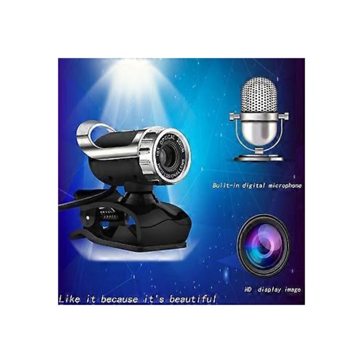 Уеб камера USB 2.0 FRU-CJK0424-260918-1175, 5 MP, вграден микрофон, ръчен фокус, видео 640x480, 10x оптично увеличение, сребрист/черен