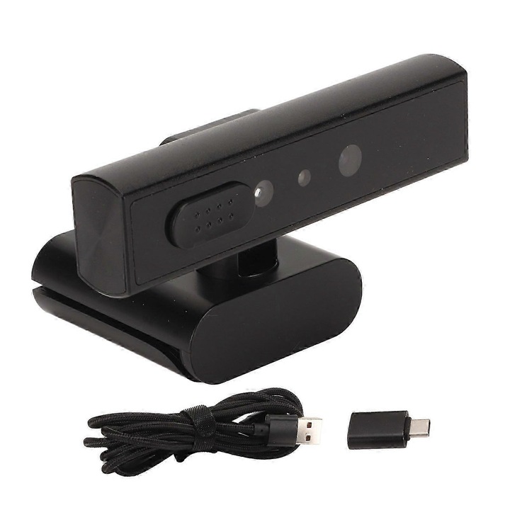 Уебкамера USB FRU-CJK0424-260918-997, 1080p FHD (1920x1080) 30fps, 2MP, 80° широк ъгъл, автофокус, микрофон с редукция на шума, разпознаване на лице Windows Hello, USB 2.0/3.0/Type-C, алуминий, черна, включва приемник и кабел