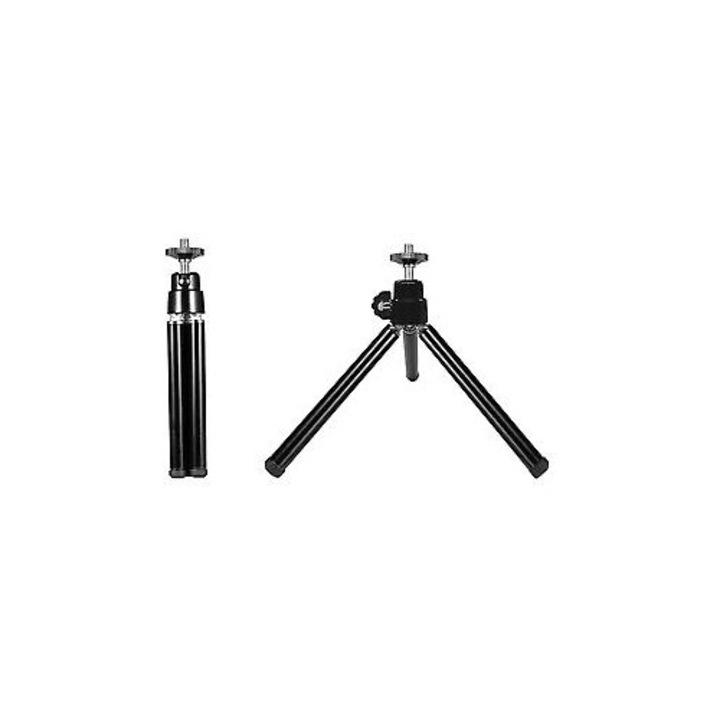 Мини сгъваем статив FRU-CJK0424-260918-851, настолна стойка за камера/уеб камера, алуминий, 1/4" винт, крачета против приплъзване, черен, 15–20 см