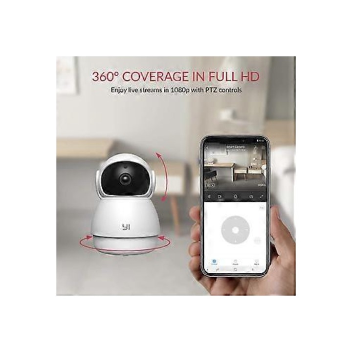 WiFi камера за наблюдение FRU-CJK0424-260918-737, Full HD 1080p (1920x1080) PTZ 360° с 4x цифрово увеличение, детекция на хора и звук 50–90 dB, проследяване на движение, 8 IR LED, Wi‑Fi 2.4GHz/RJ-45, microSD до 128GB, бяла