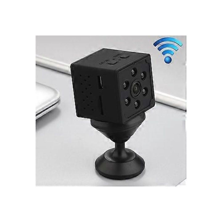 Камера Wi-Fi mini Q15 FRU-CJK0424-260918-568 1080P, широк ъгъл 150°, нощно виждане без светлина, детекция на движение, слот за TF карта, батерия 1000mAh, H.264, черна, 3.1x3.1x3.4 cm
