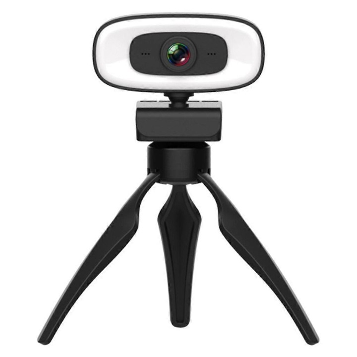 Уеб камера FRU-CJK0424-260918-048, 2K (2560x1440), USB 2.0, вграден микрофон, 3-степенно осветление, широк ъгъл, 360° регулируема, кабел 140 см, бял/черен