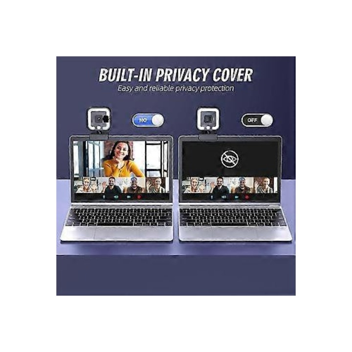 Уеб камера USB 4K FRU-CJK0424-260919-1452, автофокус, микрофон с шумопотискане, регулируема допълнителна светлина в 3 степени, широк ъгъл 90°, 30 FPS, plug-and-play, черна, със статив и капачка за обектив