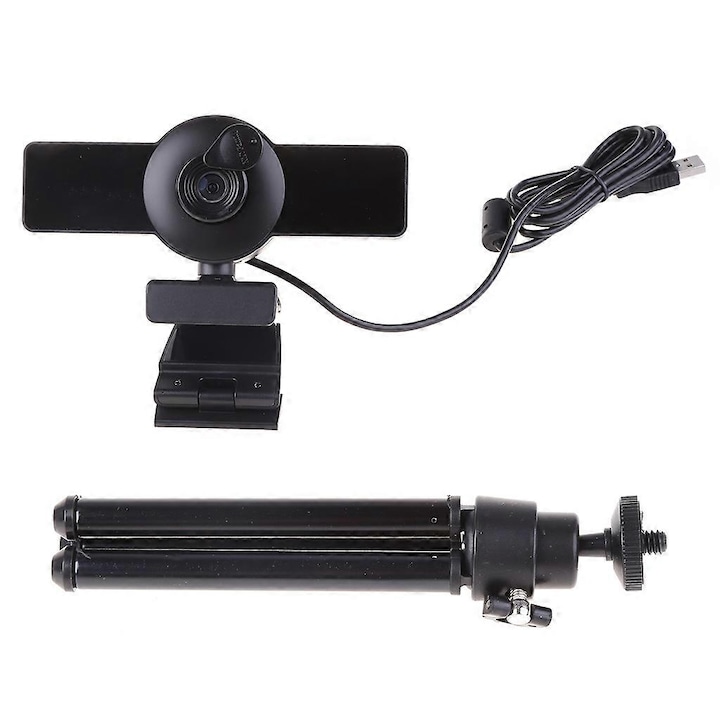 Уеб камера USB FRU-CJK0424-260919-1448, 1080p, автофокус, вграден микрофон с шумопотискане, капачка за обектив, включен статив, черна