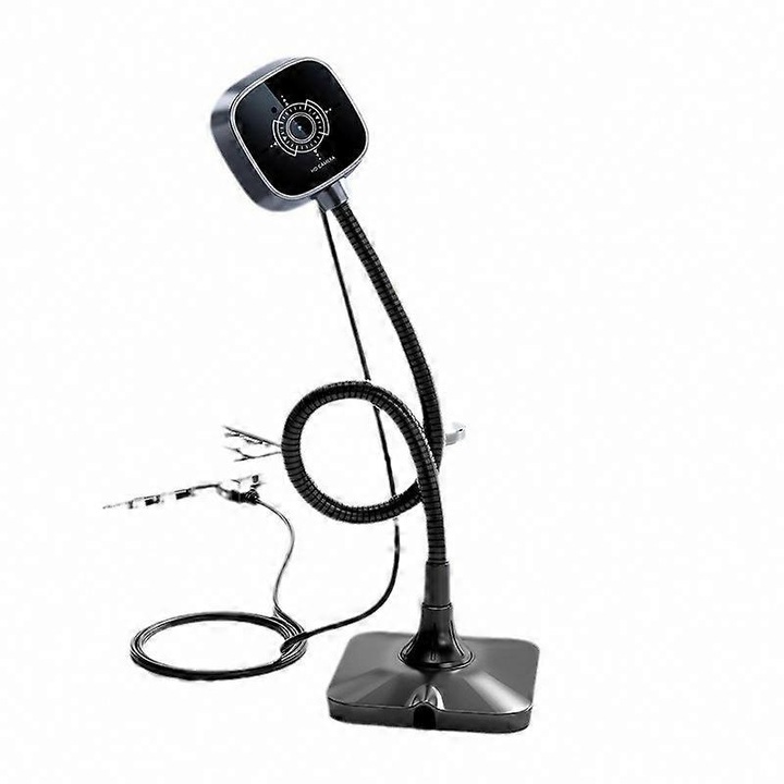 Уеб камера USB FRU-CJK0424-260919-1322, с вграден микрофон, въртене на 360°, HD обектив, черна