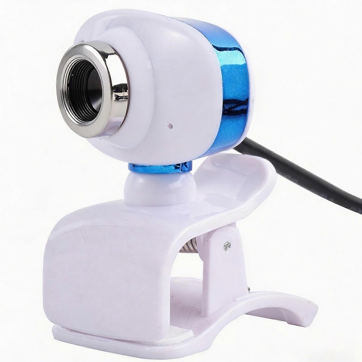 Уеб камера FRU-CJK0424-260919-305, регулируем фокус, 12MP (интерполация) 30 fps, USB 2.0, резолюция на снимки 2560x1920 / видео 640x480, бял/син, 5x4x7 см