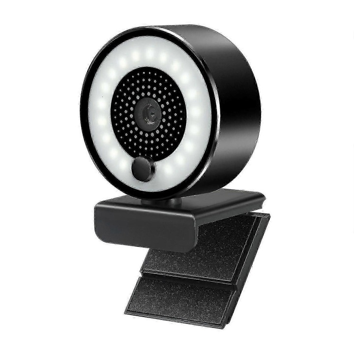 Уеб камера USB FRU-CJK0424-260919-264, 2K (2952×1944) 5MP, автофокус, регулируема кръгова светлина 3 степени, всепосочен микрофон с намаляване на шума, USB 3.0, 30 fps, 85° FOV, черна