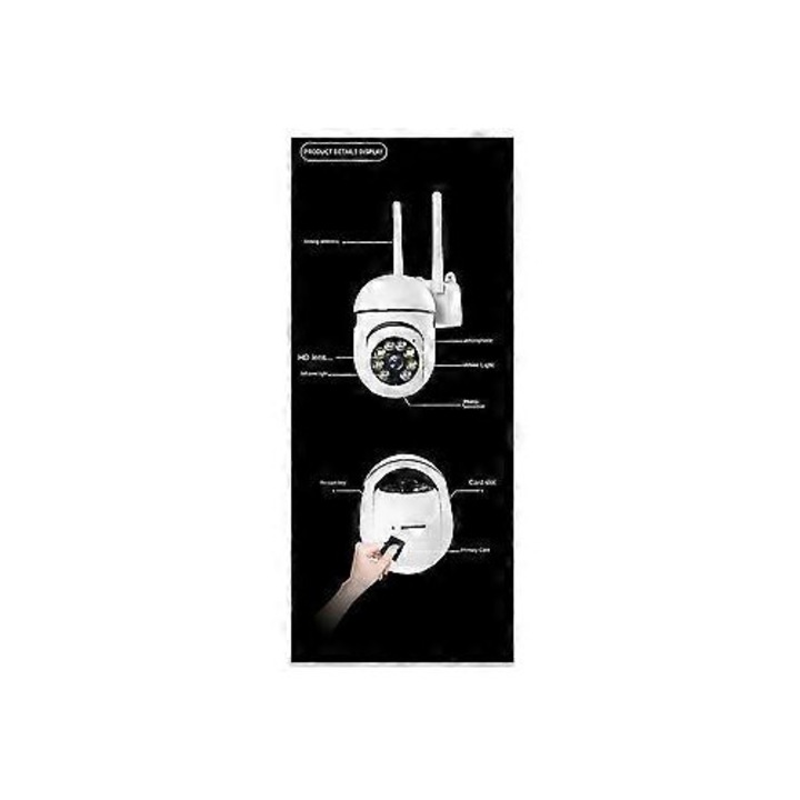Камера за наблюдение Wi‑Fi 5G FRU-CJK0424-260918-878, 1920P/1080P, 1/3" CMOS сензор, автоматично проследяване, цветно нощно виждане, PTZ 355°/120°, H.264, разстояние на нощно виждане 20 м, захранване 5V/2A, EU щепсел, бял