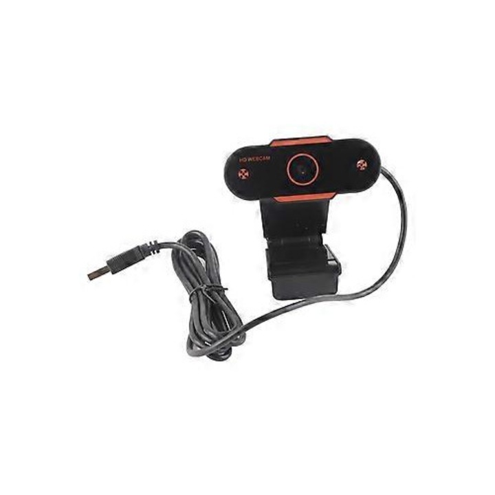 Уебкамера FRU-CJK0424-260919-1267, 720p 30 FPS, автофокус, вграден микрофон, plug-and-play, USB, черна/оранжева