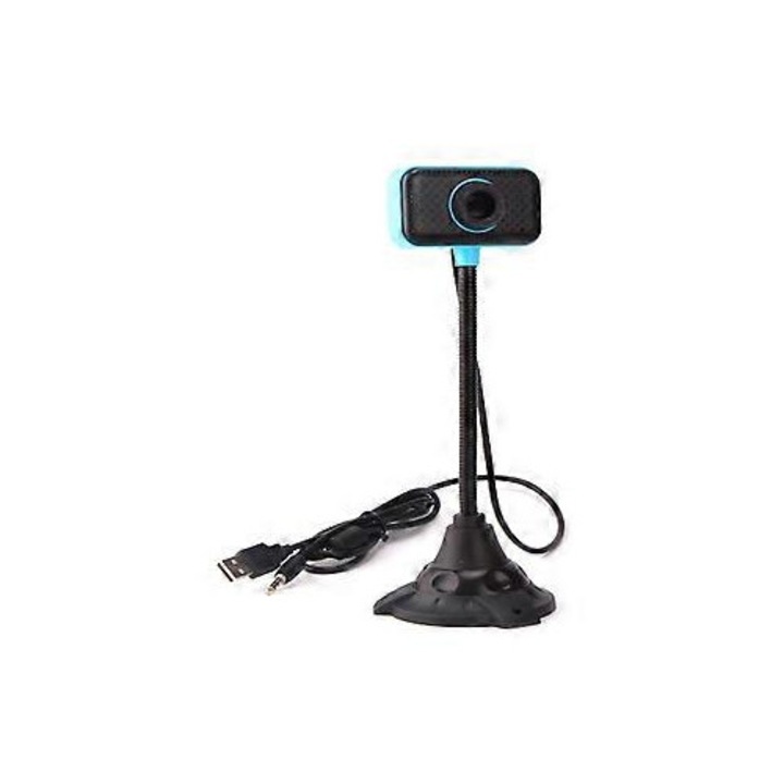 Уеб камера USB FRU-CJK0424-260918-1057, резолюция 1024x768, вграден микрофон, USB 2.0, plug-and-play (без драйвери), черно/тюркоаз