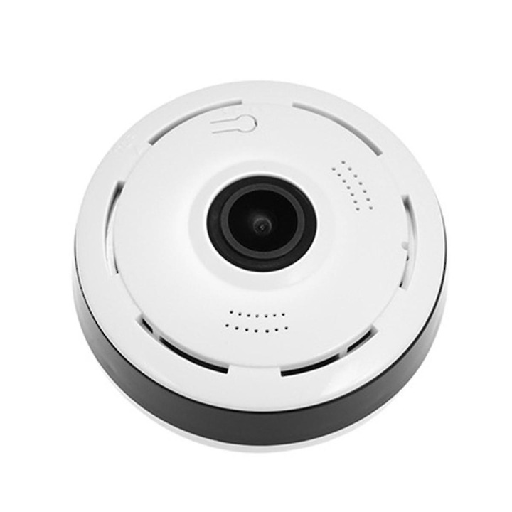 Камера за наблюдение 360° панорама FRU-CJK0424-260919-882, Wi-Fi 1080p HD, безжична, дистанционно управление, захранване AC100-240V, бяла