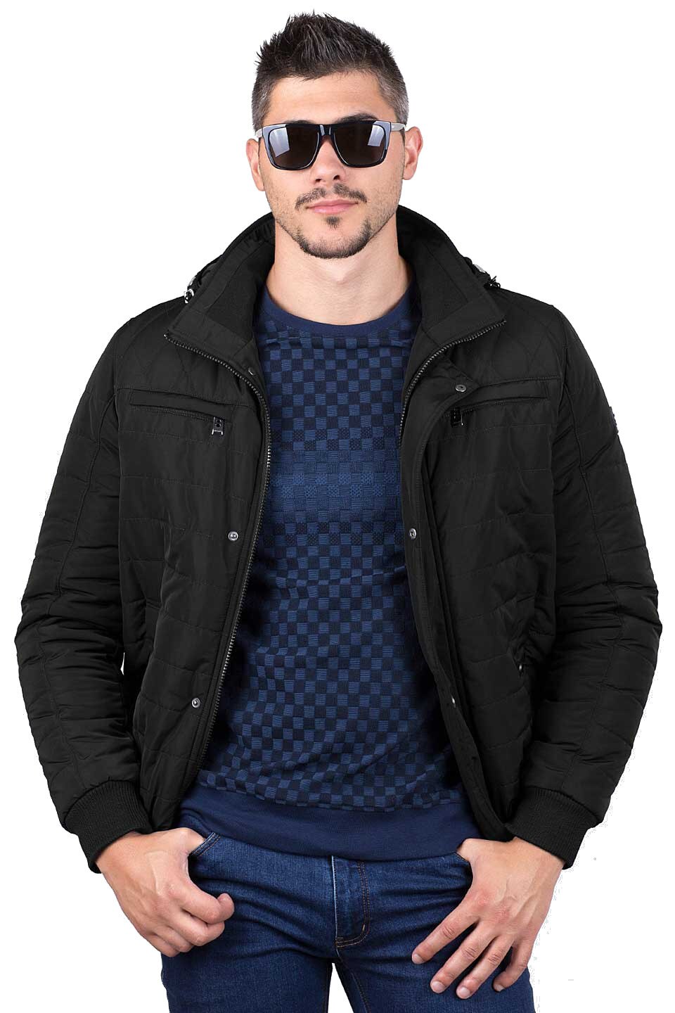 Geaca pentru barbati STYLER, model 64054, cu gluga, cu fermoar, negru, 56 EU