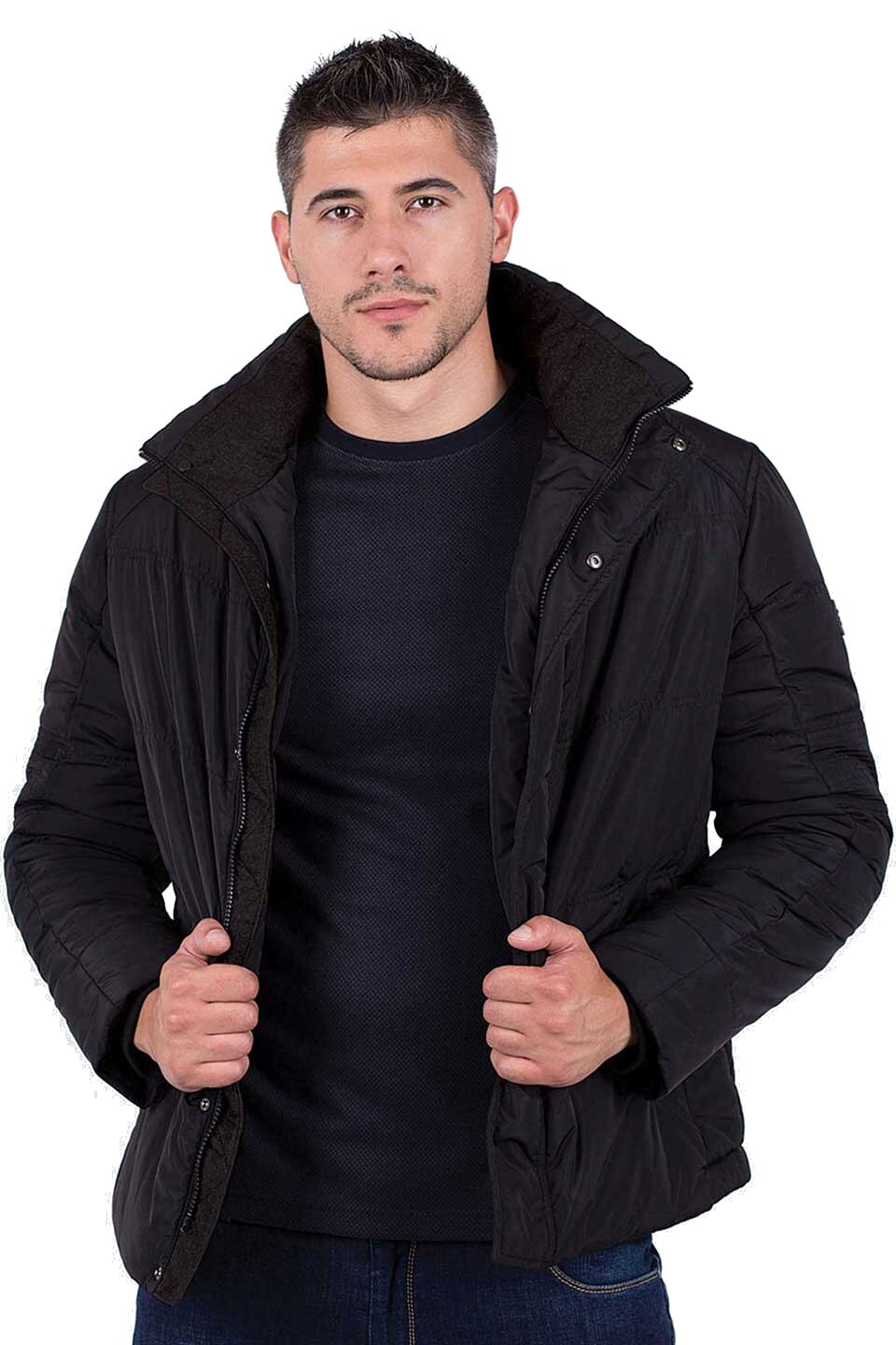 Geaca negru, cu fermoar, pentru barbati, Negru, L