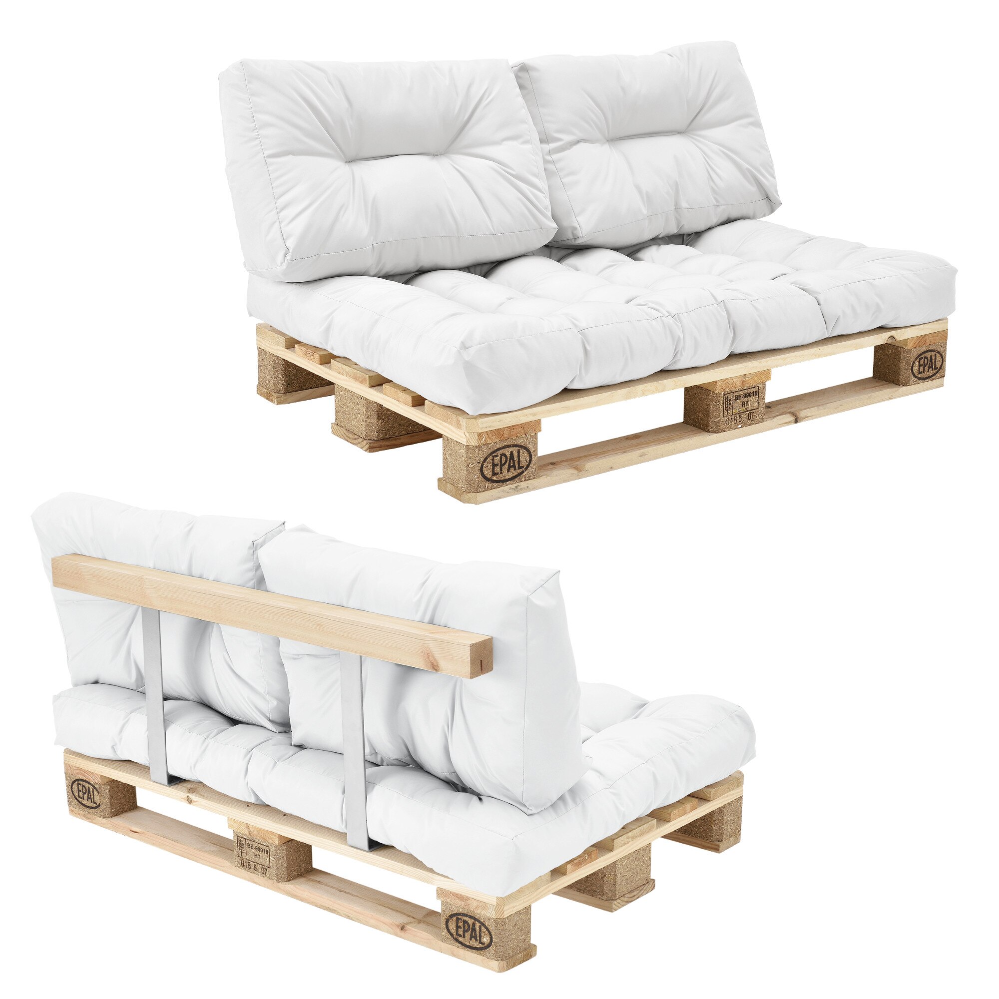 Canapea fixa Europalet Model A, en.casa, 120 x 80 x 12 cm, cu 1 palet, alb