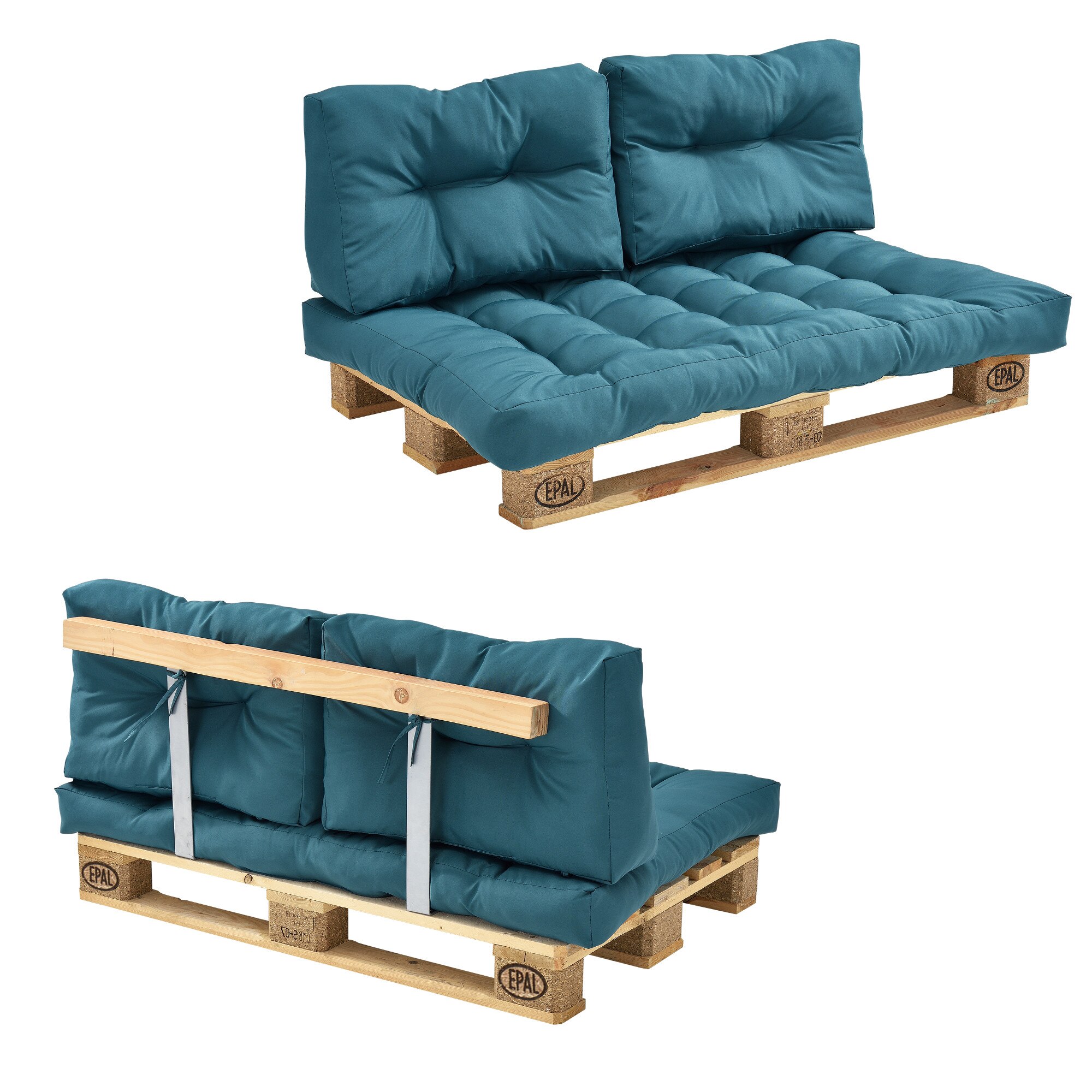 Canapea fixa Europalet Model A, en.casa, 120 x 80 x 12 cm, cu 1 palet, turcoaz