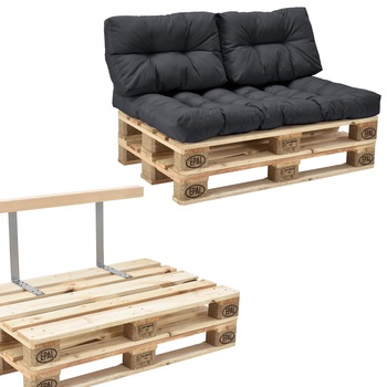 Canapea fixa Europalet Model B, en.casa, 120 x 80 x 12 cm, cu 2 paleti, gri inchis Canapea fixa Europalet Model B, en.casa, 120 x 80 x 12 cm, cu 2 paleti, gri inchis