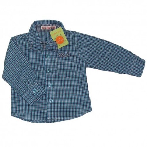 Camasa copii cu papion Mihai turcoaz in dungi