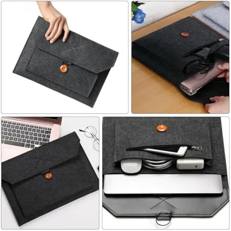 Husa de protectie pentru laptop de 14 inch din fetru, geanta de calculator rezistenta la zgarieturi si uzura, husa de depozitare neagra pentru calatorii de afaceri