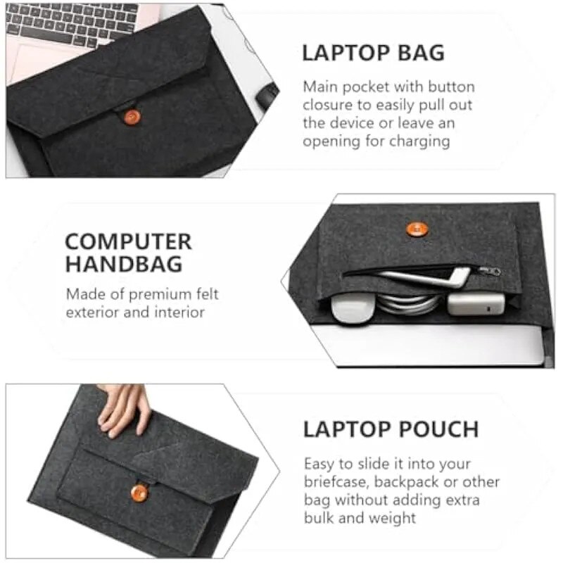 Husa de protectie pentru laptop de 14 inch din fetru, geanta de calculator rezistenta la zgarieturi si uzura, husa de depozitare neagra pentru calatorii de afaceri