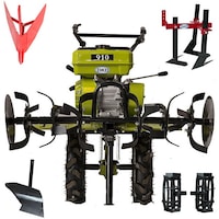 Set Motosapa DKD LY910, 7 CP, latime de lucru 80 - 100 cm, grup din fonta, freze, roti cauciuc, rarita reglabila, plug arat, roti metal, prasitoare