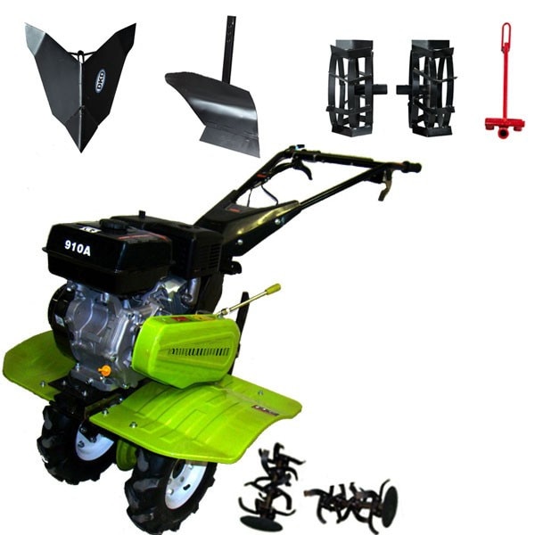 Set Motosapa DKD LY910, 7 CP, latime de lucru 80 - 100 cm, grup din fonta, roti metal, plug arat, rarita fixa, cupla montaj accesorii
