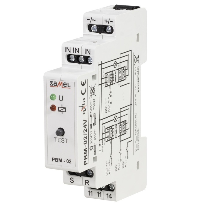 Bistabil relé Zamel PBM-02, 250 V, IP20, fehér