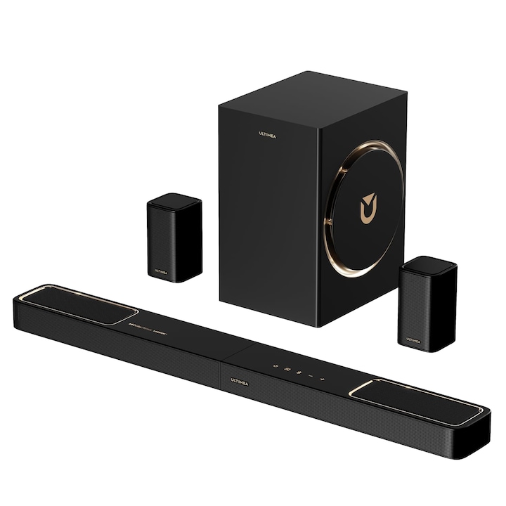 Soundbar Corenia QRE-5001174 5.1.2 Dolby Atmos, 460W, subwoofer wireless 6,5 inch, Bluetooth 5.4, HDMI eARC, negru, 80 cm