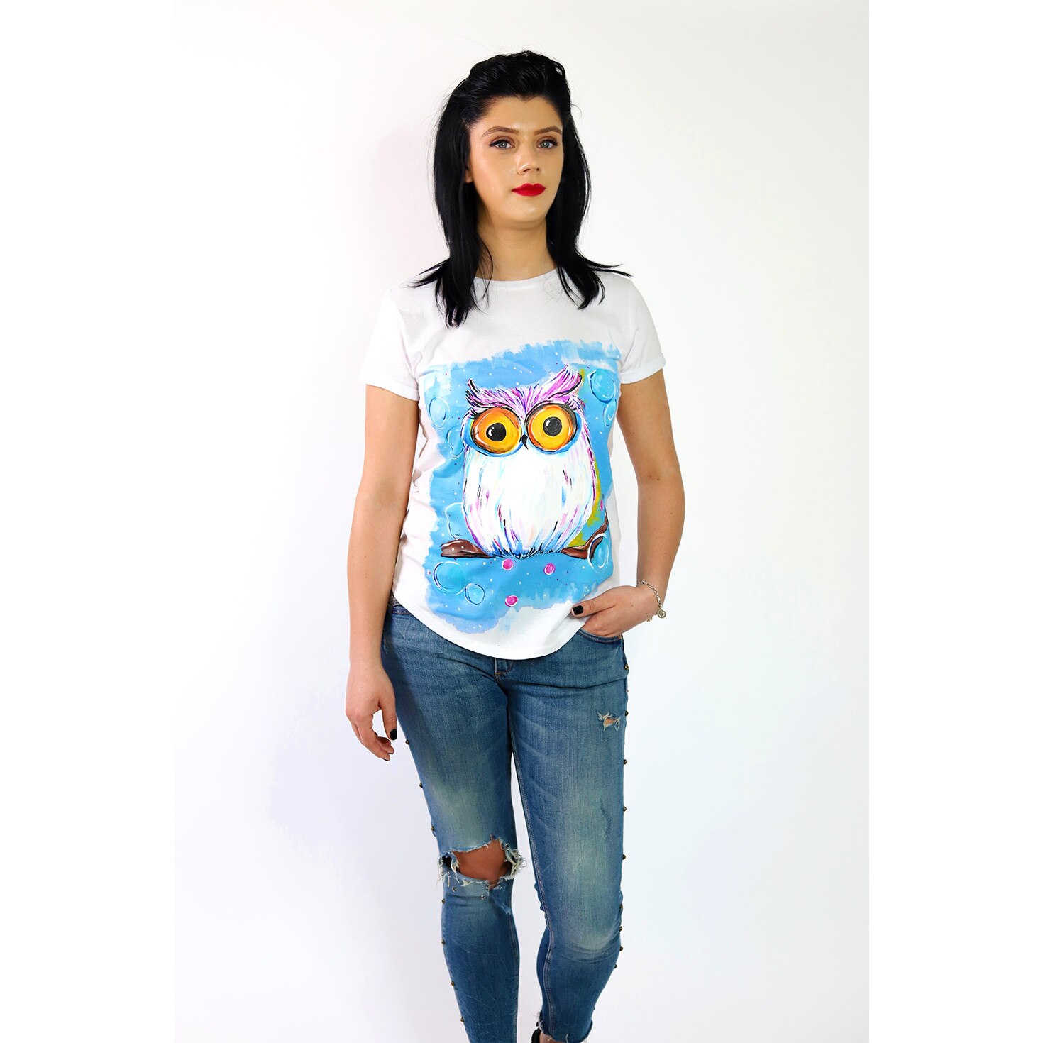 Tricou pictat Piticool Bufnita Albastra M