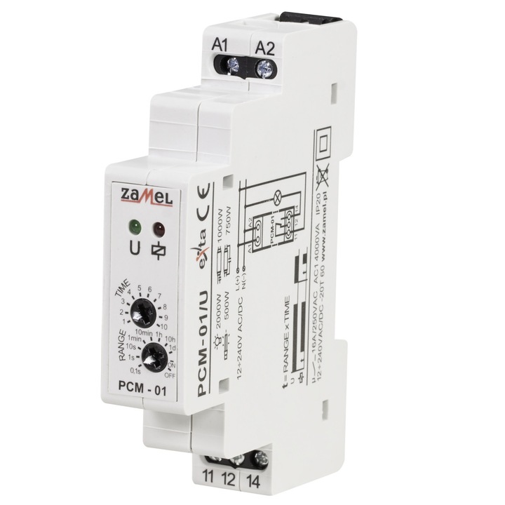 Releu de timp Zamel PCM-01 / U, 240 V, 16 A, Alb