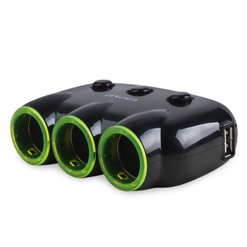 Adaptor priza tripla pentru bricheta auto Awei, 3 porturi 2xUSB, 3.1A, Negru Adaptor priza tripla pentru bricheta auto Awei, 3 porturi 2xUSB, 3.1A, Negru