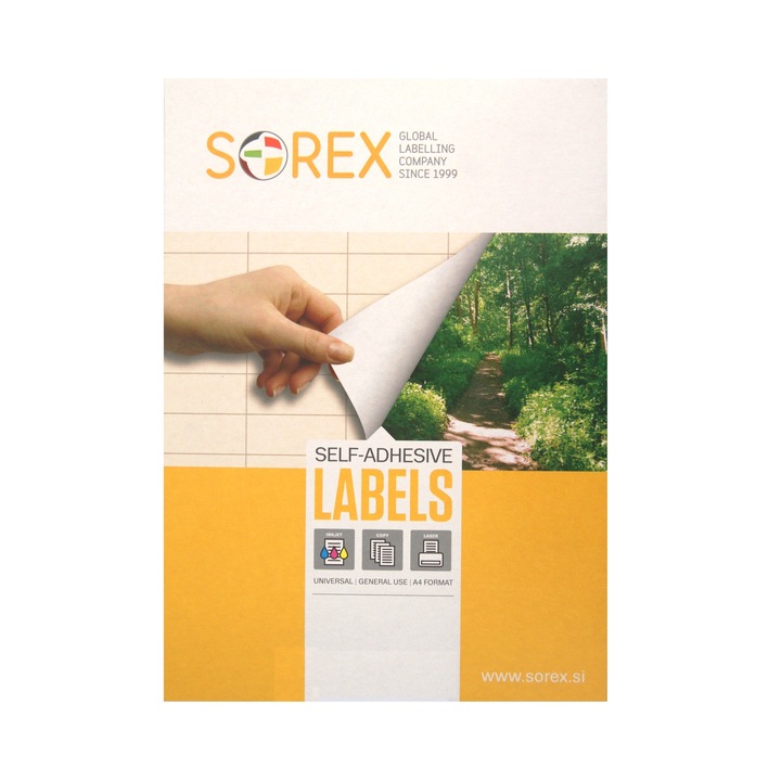 SOREX öntapadó címkék A4-es lapban, 80 stb./lap, 35,6x16,9 mm, jobb sarkok