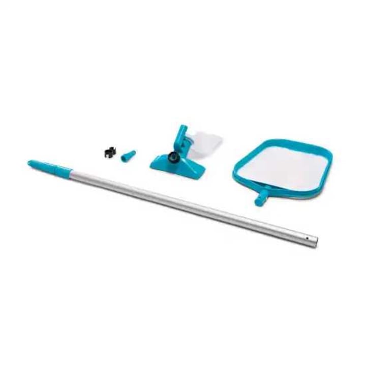 Kit curatare pentru piscina Deluxe Intex 28002, 3 piese - maner telescopic 239 cm, plasa frunze, cap de aspirare