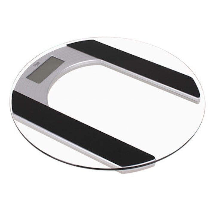 Cantar De Baie Electric, Adler, AD 8122, Capacitate 150 kg, Platforma Sticla Securizata Transparenta, Afisaj LCD Mare, Precizie 100 g, 4 Senzori Tensometrici, Oprire Automata, Indicator Baterie Si Supraincarcare, Design Modern, Negru/Transparent