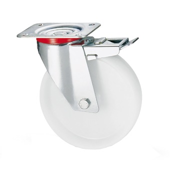 Roata pivotanta cu frana, din poliamida, cu placa, 160 mm, 300 kg Roata pivotanta cu frana, din poliamida, cu placa, 160 mm, 300 kg
