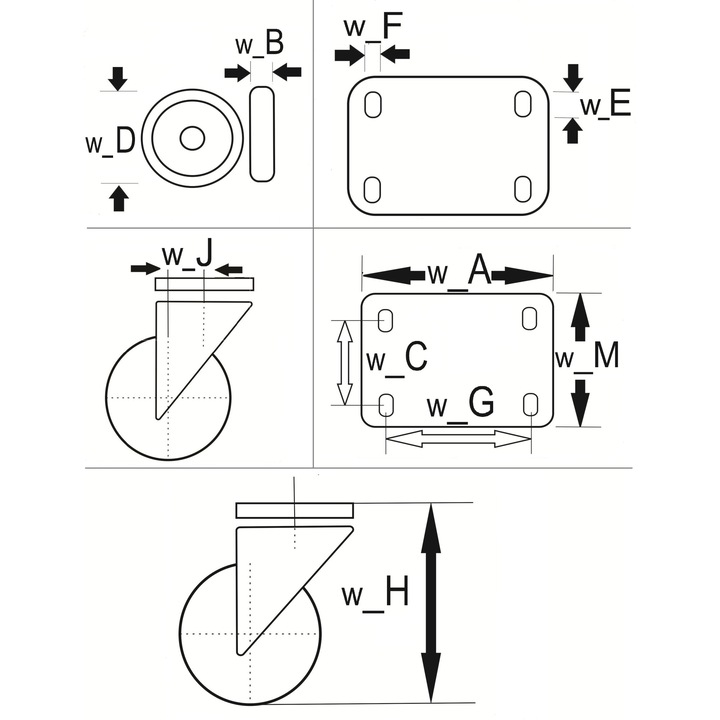 Roata pivotanta AVO pentru scaune birou, 50 mm, 40 kg