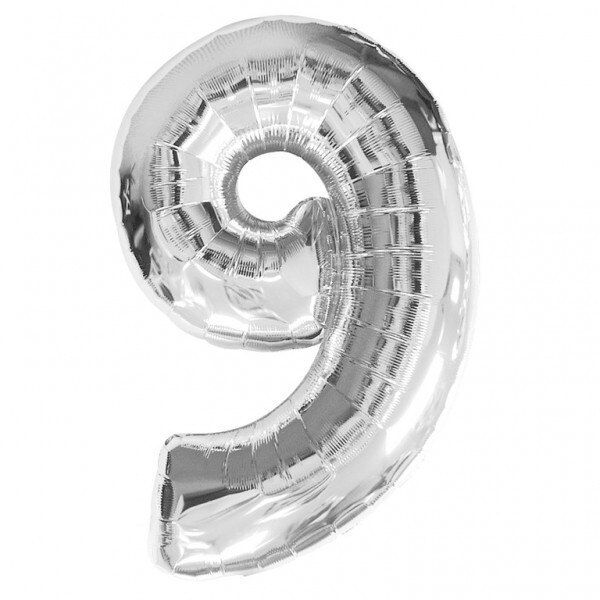 Balon folie, cifra 9, culoare argintiu, 41 cm, 1 buc