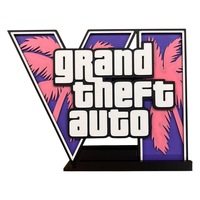 Decoratiune Gaming Grand Theft Auto VI, GTA 6, GTA VI, pentru Birou, Print 3D PLA, Suport Inclus, 15 x 11 cm, Mov / Roz