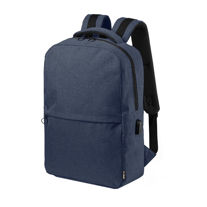Rucsac Laptop AiKonTel AiDesign, USB, Compartiment Laptop 15” si Tableta 10”, Spate Captusit, RPET 600D, Albastru