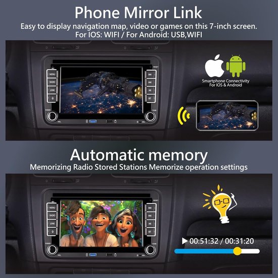 Autoradio 2Din Corenia QRE-4417426, Linux, ecran tactil 7 inch, Apple ...