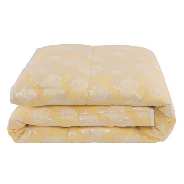 Pilota Pernador 120cm x200cm din puf si pana de gasca, crem cu trandafiri argintii