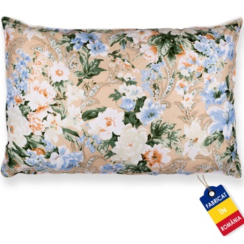 Perna Pernador cu puf si pana de gasca, 50cm x 70cm, flori albastre Perna Pernador cu puf si pana de gasca, 50cm x 70cm, flori albastre