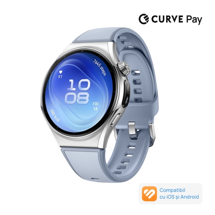 Smartwatch Huawei Watch 6 46mm, Stainless Steel Case with EasyCross Blue Fluoroelastomer Strap, eSIM, X-TAP