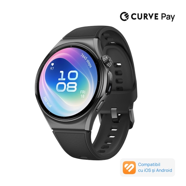 Smartwatch Huawei Watch 6 46mm, Black Stainless Steel Case with EasyCross Black Fluoroelastomer Strap, eSIM, X-TAP