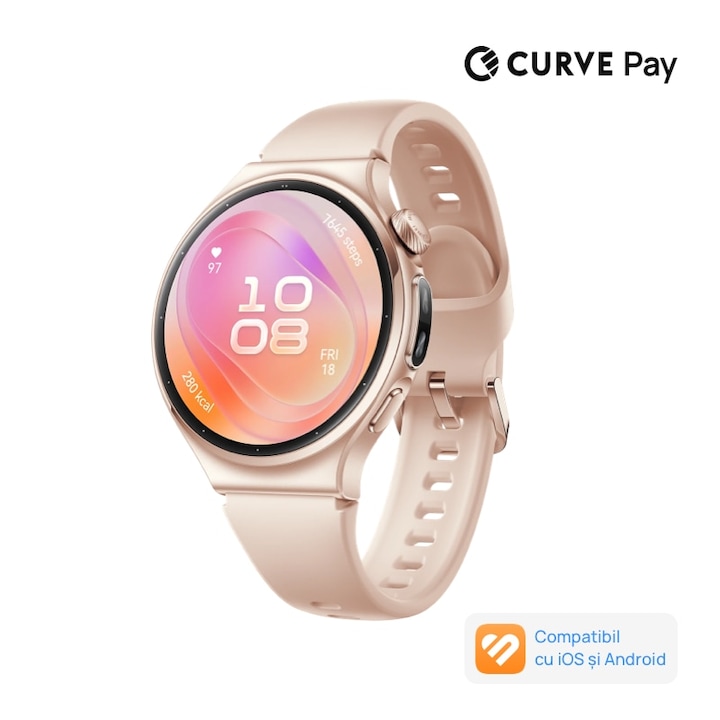 Smartwatch Huawei Watch 6 42mm, Rose Gold Aluminum Alloy Case with EasyCross Pink Fluoroelastomer Strap, eSIM, X-TAP